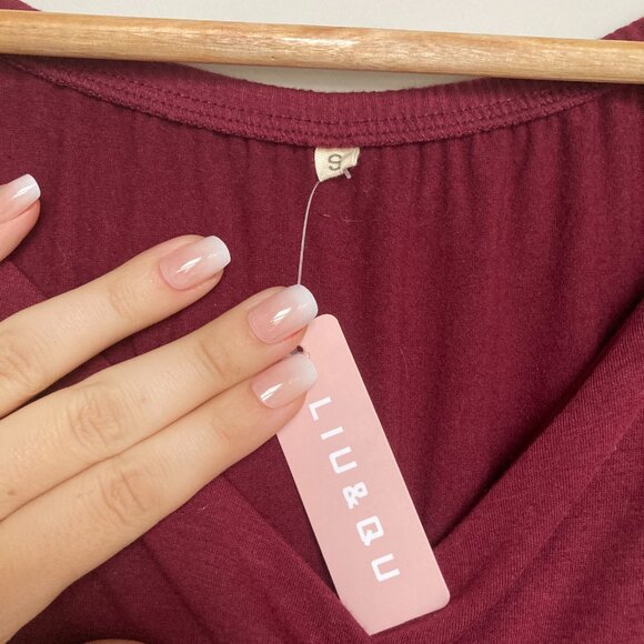 NWT LIU & QU Maternity Gown S Burgundy Off Shoulder Maxi Photography Dress - Picture 3 of 3